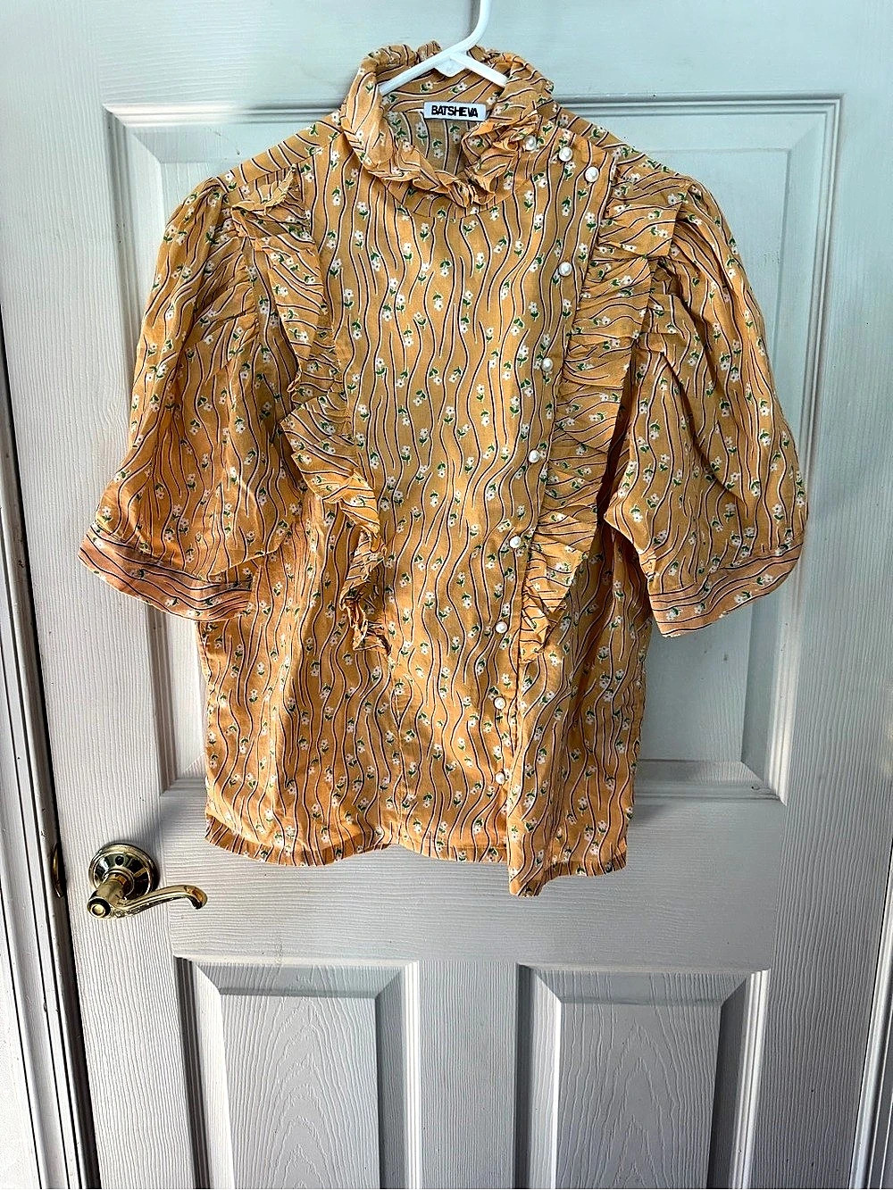 NWOT BATSHEVA Floral Button Front cotton Blouse in Orange & Green 2